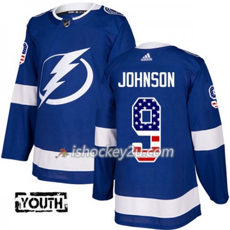 Børn NHL Tampa Bay Lightning Trøje Tyler Johnson 9 Adidas 2017-2018 Blå USA Flag Fashion Authentic